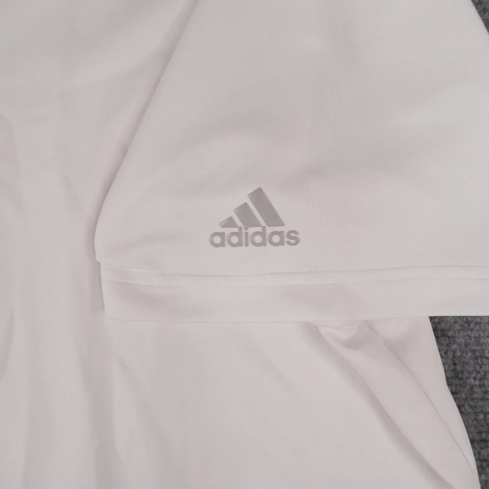 Adidas Golf Polo Shirt‎ Mens 2XL White Grey Stripe Performance Short Sleeve